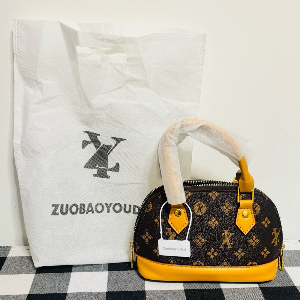 Designer-Style Women's Dome Satchel Bag in Brown and Yellow